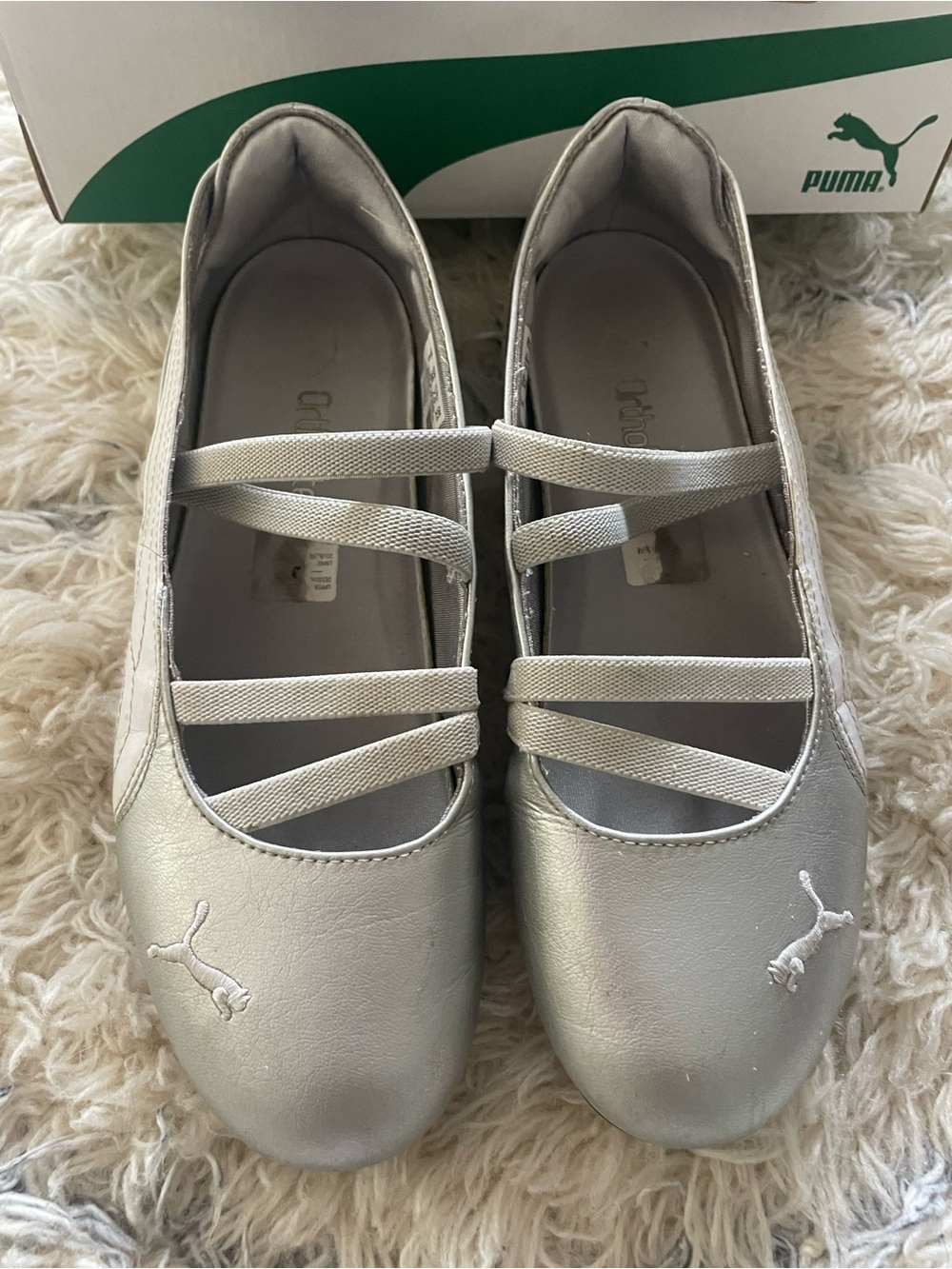 Puma Metallic Silver Ballet Flats with Cross Straps
